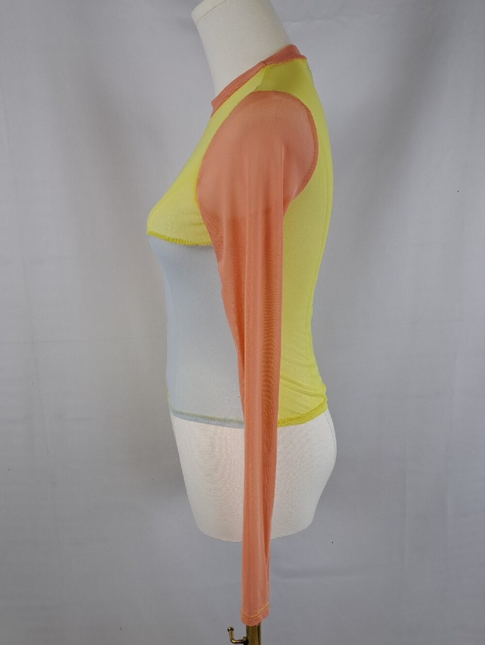 RSQ Sheer Mesh Colorblock Long Sleeve Shirt Funky Pastel Festival Y2K Size S - Picture 4 of 11
